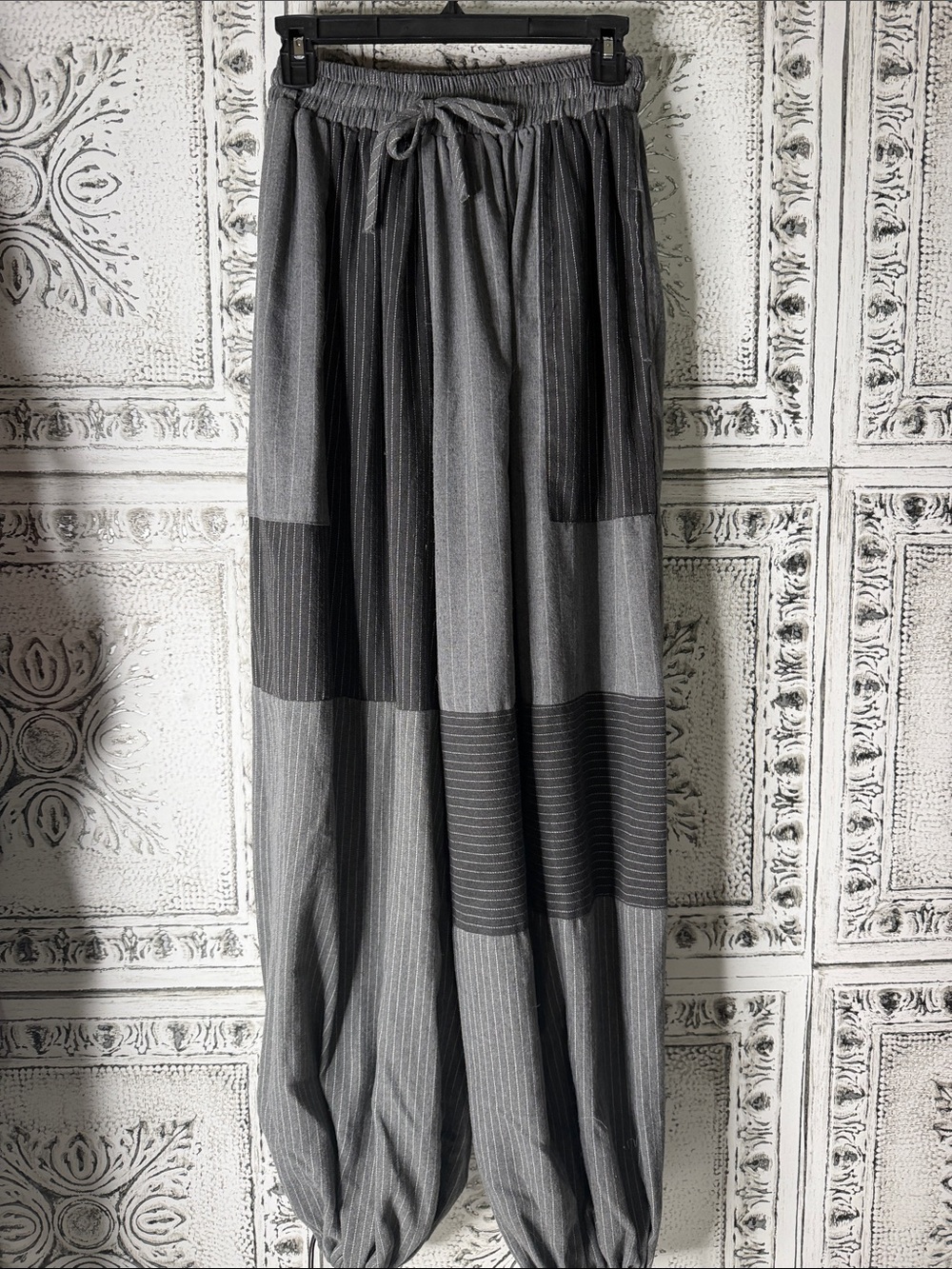 Women’s Gray Striped Maxi Skirt with Drawstring Waist